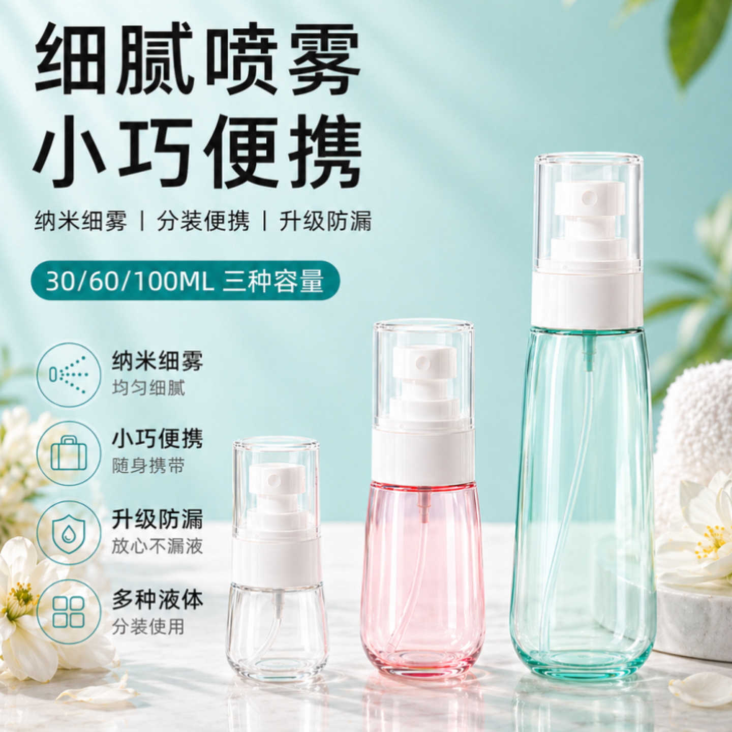 迷你小喷壶便携式喷雾瓶分装瓶酒精补水小喷壶喷水瓶按压随身空瓶