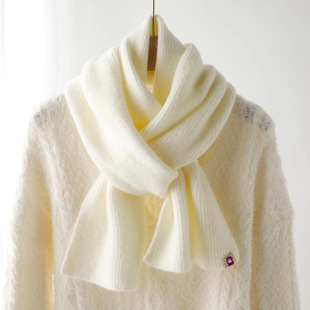 围巾女生冬可爱软糯百搭针织毛线披肩奶白纯米白色小围脖护颈保暖