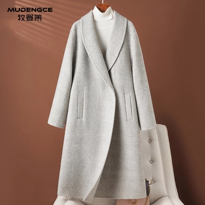 轻熟简约风灰色羊绒大衣女大翻领