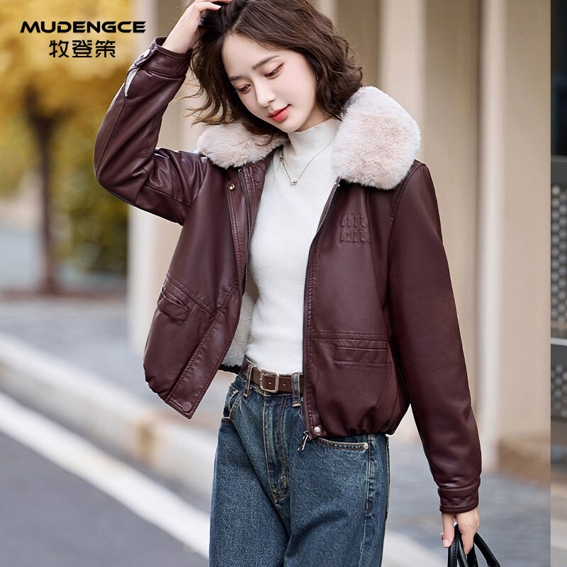 加绒短款皮衣外套女新款洋气PU皮夹克上衣高端小众显瘦时尚棉服