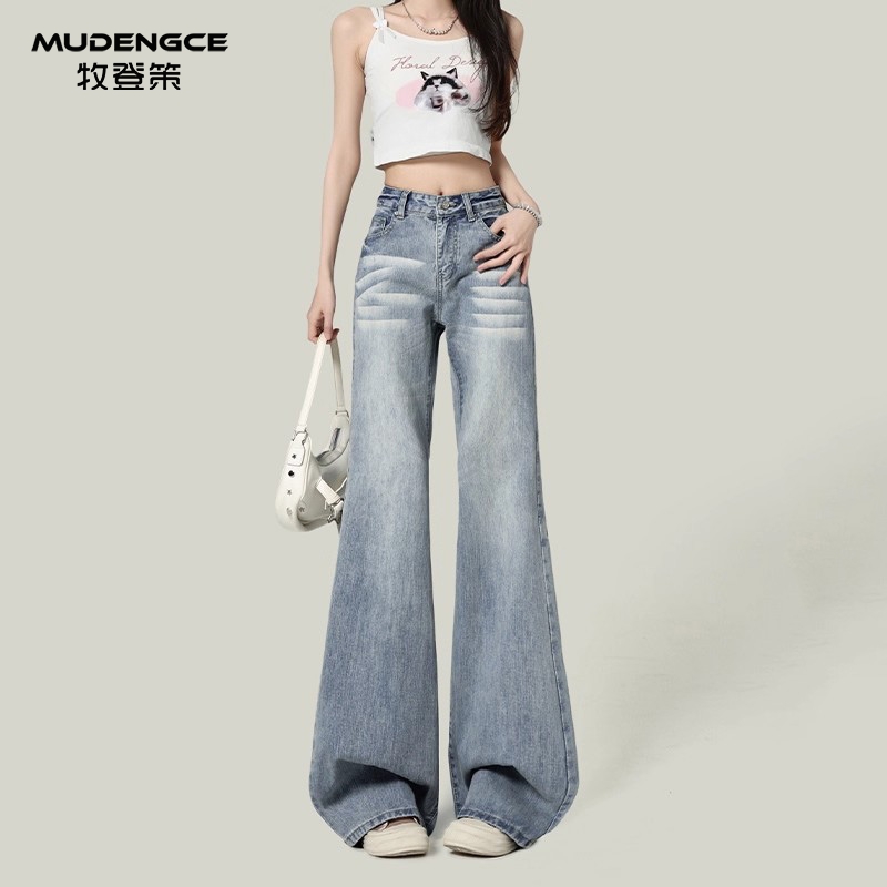 窄版浅蓝牛仔裤女显瘦垂感直筒