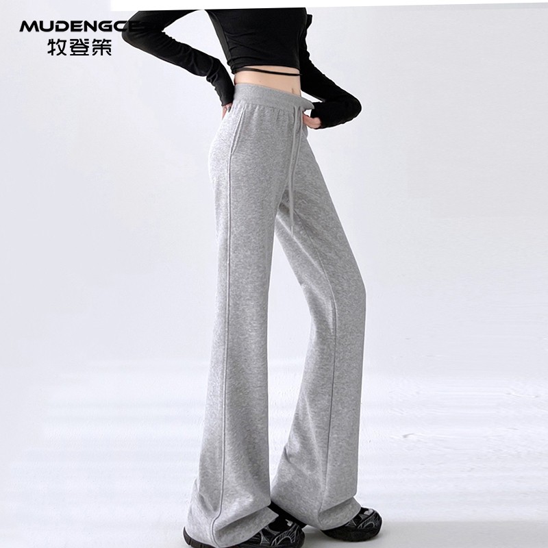 抽绳喇叭裤女新款高腰显瘦垂感修身微喇裤直筒休闲美式运动卫裤
