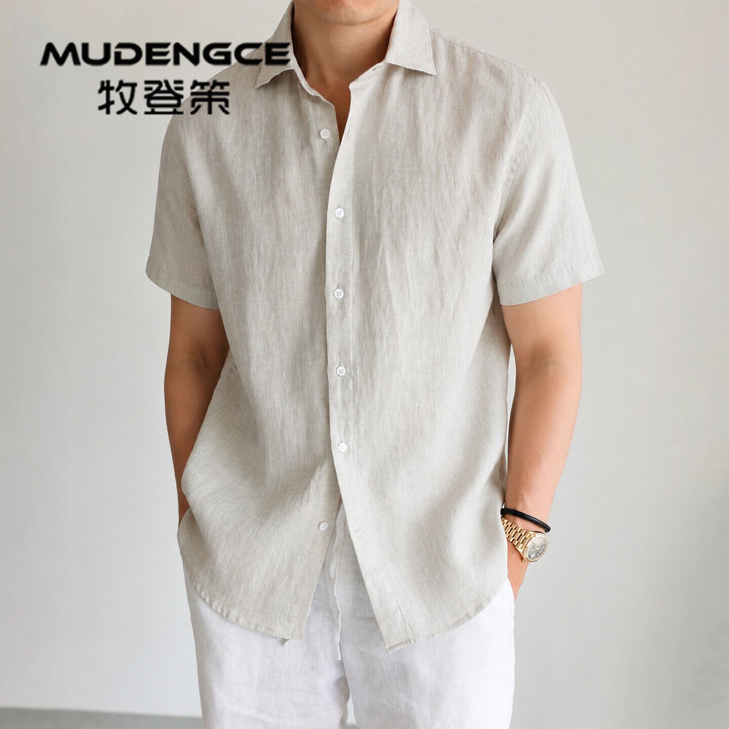 休闲风纽扣衬衫男短袖薄款透气修身翻领商务穿搭男士简约衬衣男装