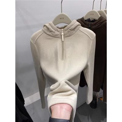 拼接帽子双面磨毛德绒卫衣女