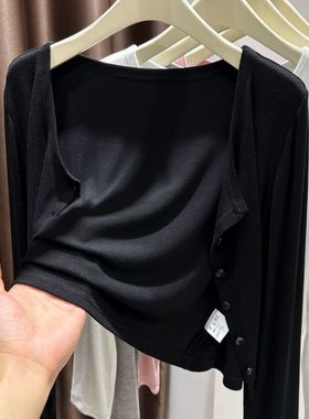 黑色莫代尔防晒开衫女夏外搭吊带裙披肩空调房外披冰丝针织衫外套