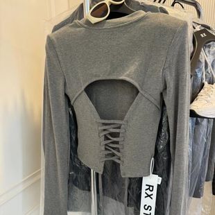 辣妹修身短款打底衫女露背绑带长袖上衣2025秋季新款韩版