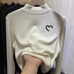 新款 高档货双面德绒打底衫 韩版 秋冬季 简约字母印花半高领上衣 女