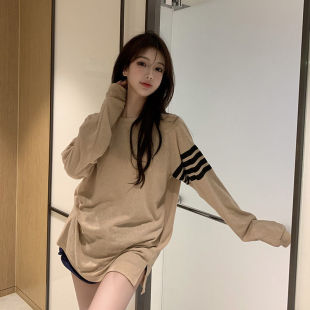 宽松版 条纹长袖 春夏秋季 2025新款 型防晒上衣女 薄纱透气圆领防晒衫