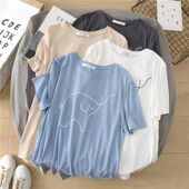 韩版 超手感莫代尔短袖 t恤女夏季 宽松印花休闲百搭垂感显瘦上衣潮