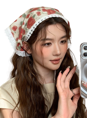头巾碎花三角巾田园女春夏