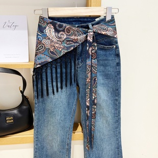 复古腰果花三角巾女流苏屁帘牛仔裤叠穿配饰搭配裙子腰巾腰带丝巾