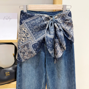 韩国棉麻腰果花三角巾屁帘女叠穿配饰牛仔裤腰带装饰腰间丝巾披肩