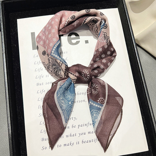 饰领巾薄围巾 气质棉麻小方巾女装 复古腰果花丝巾女春秋季 百搭时尚