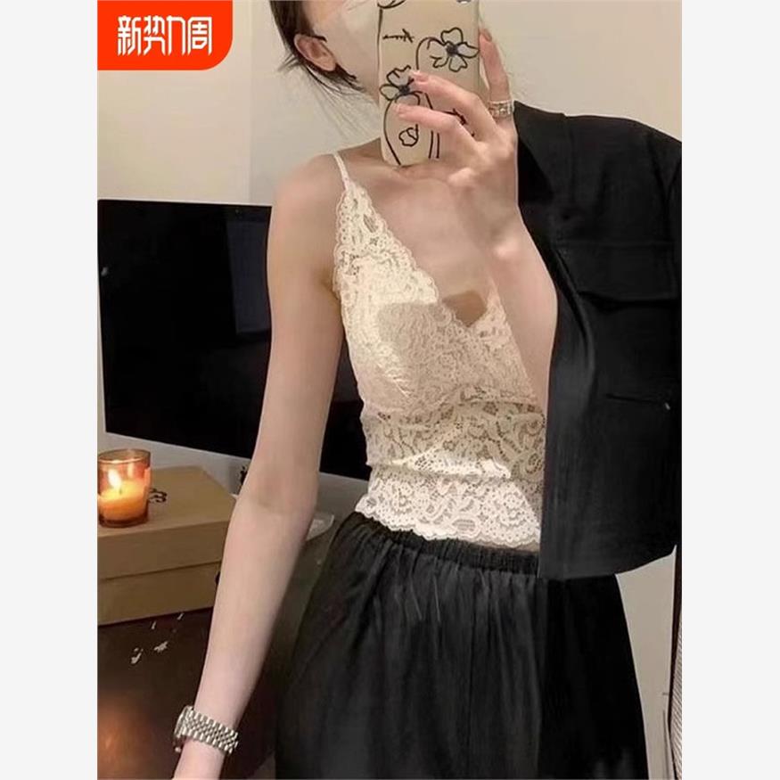 蕾丝吊带背心女2024新款带胸垫上衣外穿内衣夏季薄款美背文胸一体