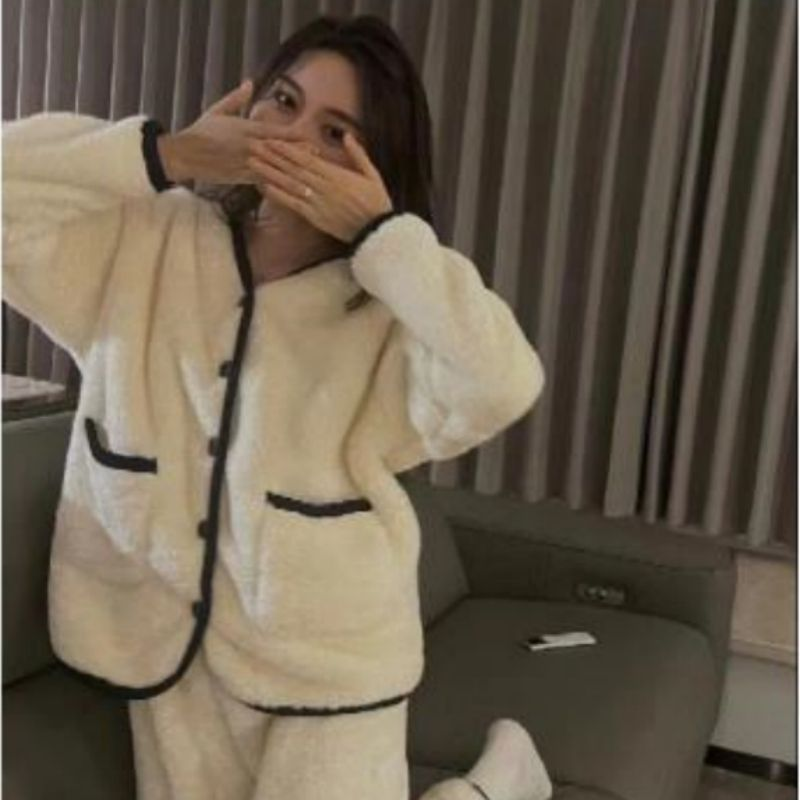 居家服女小香风套装珊瑚绒加绒