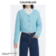 24新品 刘亦菲同款 女圆领纯色口袋装 外套 CALVINLUO 绿 饰开衫 蓝