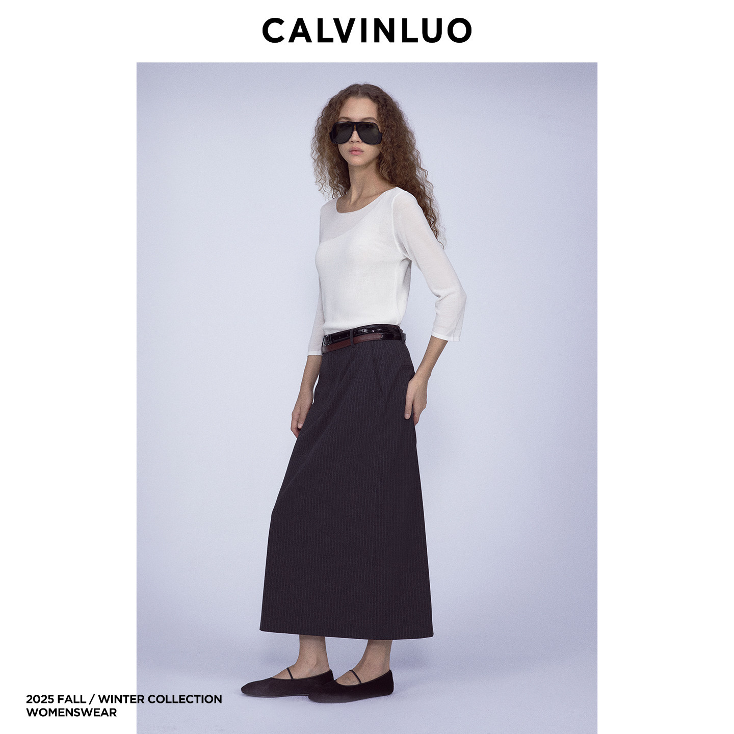 CALVINLUO 秋季新品圆领微透七分袖毛针织衫女百搭打底衫上衣