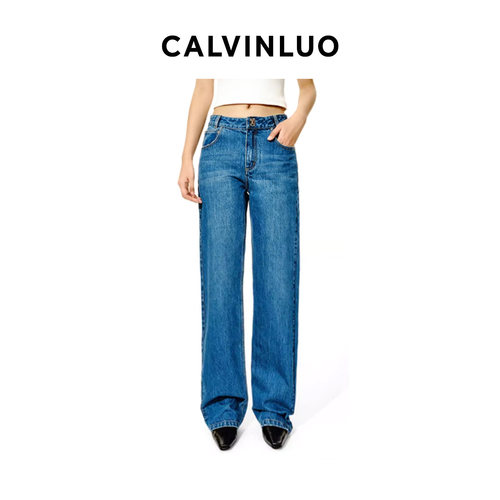 CALVINLUO蓝色直筒牛仔裤
