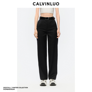 23秋冬 CALVINLUO 饰直筒西裤 黑色 皮带扣装 新品