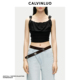 背心金裕贞同款 CALVINLUO 纯色上衣修身 无袖 肩饰垂褶短款 吊带夏季