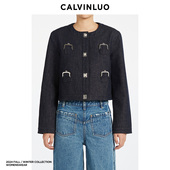秋季 简约百搭口金装 饰圆领女短款 CALVINLUO 西装 气质通勤外套上衣
