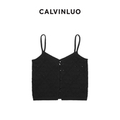 24新品 镂空花型针织吊带 白 CALVINLUO 红 黑