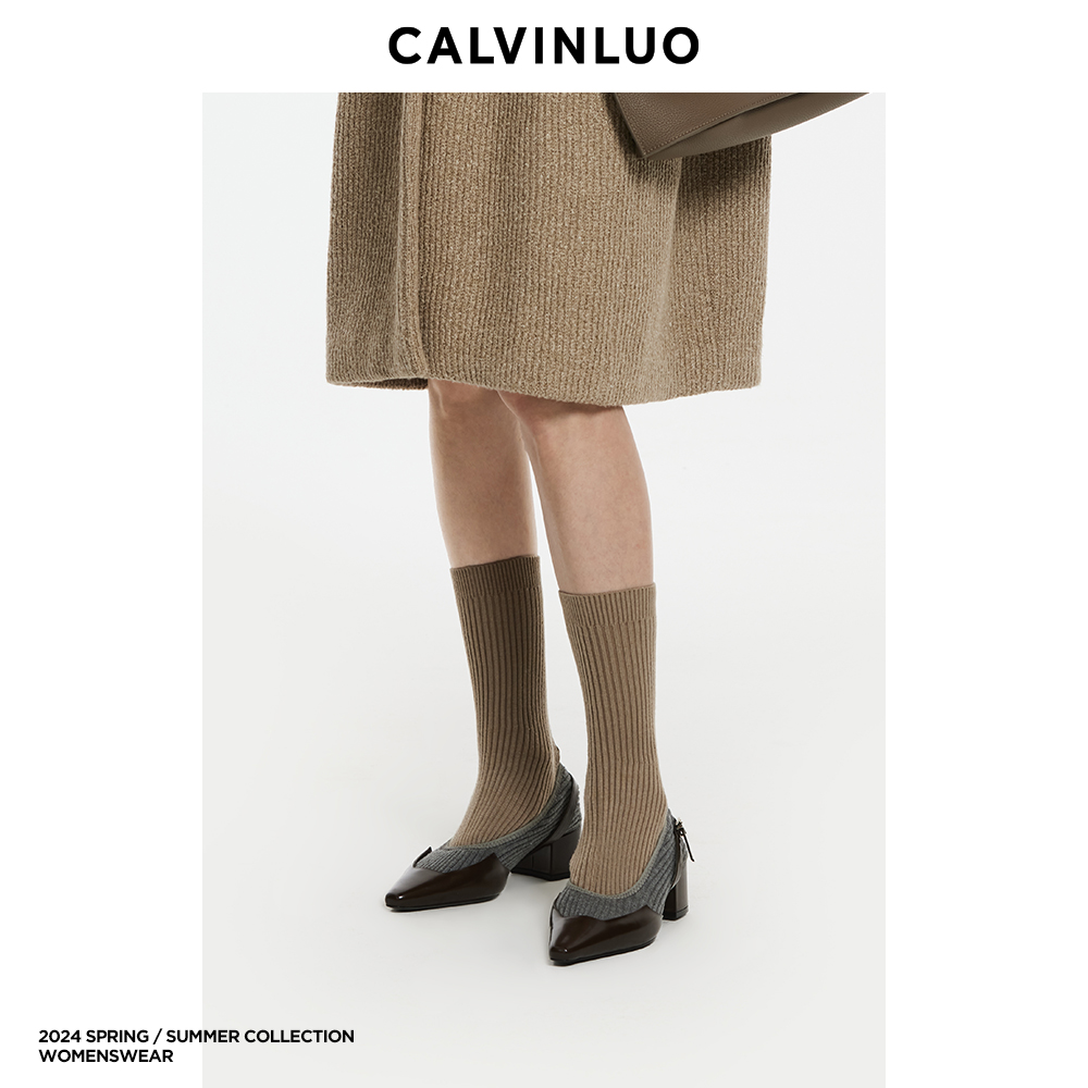 CALVINLUO尖头中筒芭蕾单鞋