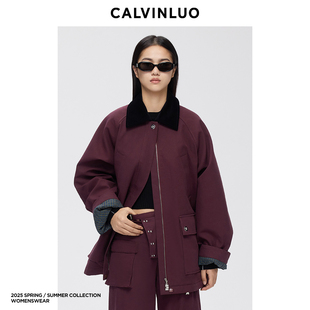 CALVINLUO 风夹克棉服乡村巴恩风外套 25秋冬翻领撞色绗棉宽松工装