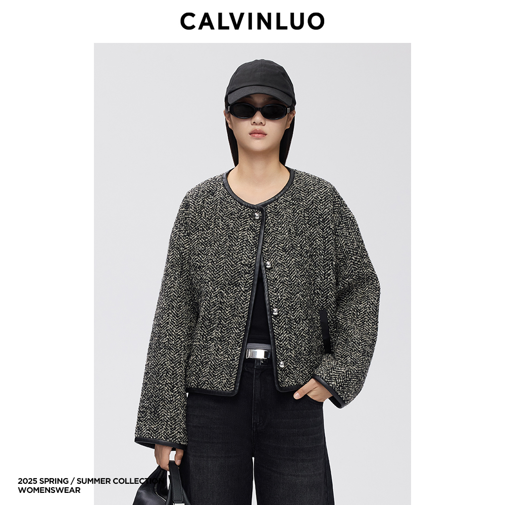 毛呢女装长袖圆领短外套