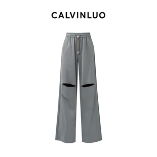 灰色 膝盖破洞直筒卫裤 黑色 24新品 CALVINLUO