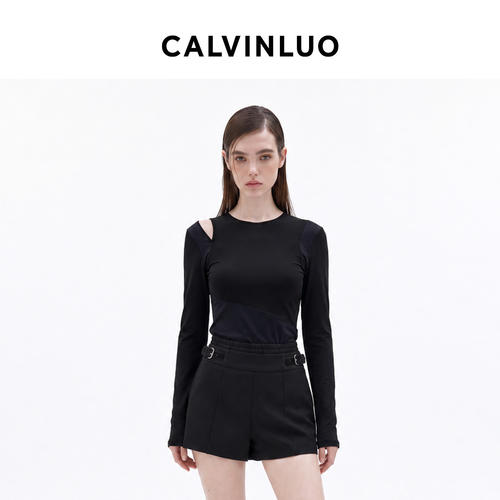 CALVINLUO假两件分割长袖T恤