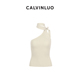 24新品 手钩花胸针单肩针织背心吊带 米白 CALVINLUO 浅紫 褐色