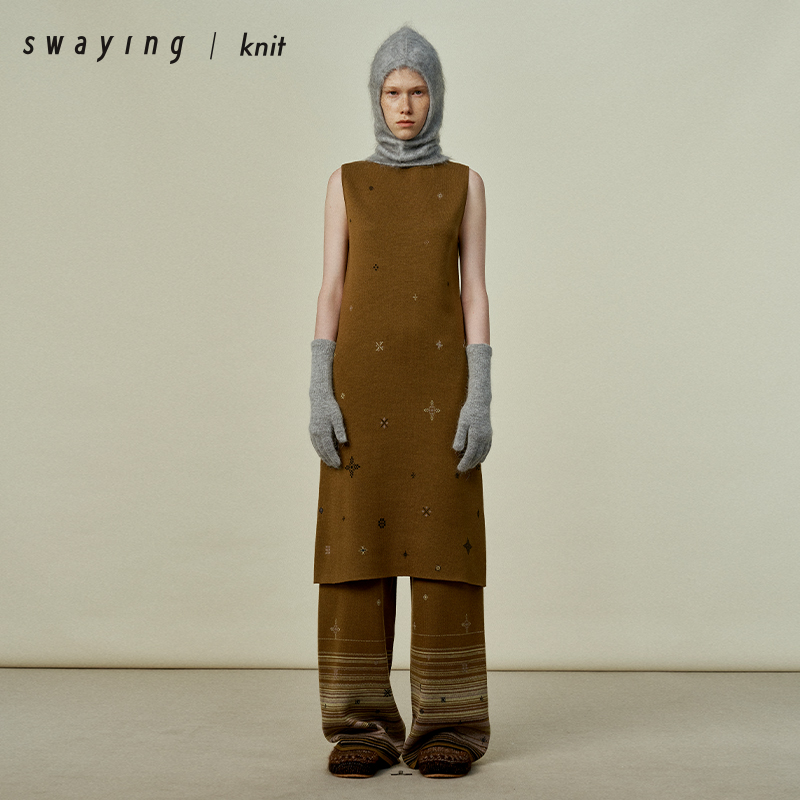 SWAYING官方 雪花提花背心连衣裙25PS早春新款时尚气质百搭连衣裙