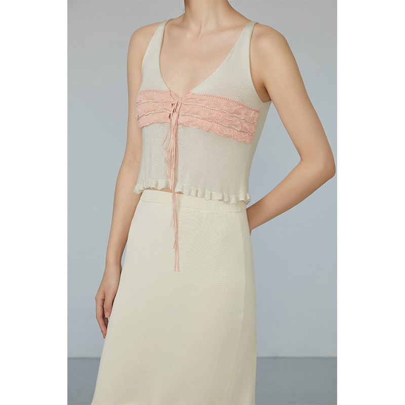 系带设计感真丝背心小众