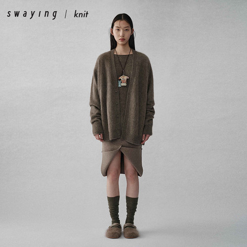 SWAYING官方 折边羊毛半裙 25AW秋冬气质通勤显瘦羊毛半身裙女