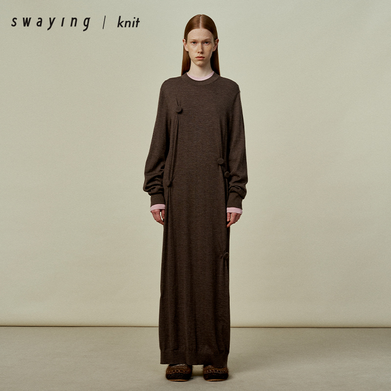 SWAYING官方 长袖羊绒连衣裙 25PS早春新款气质简约通勤连衣裙女