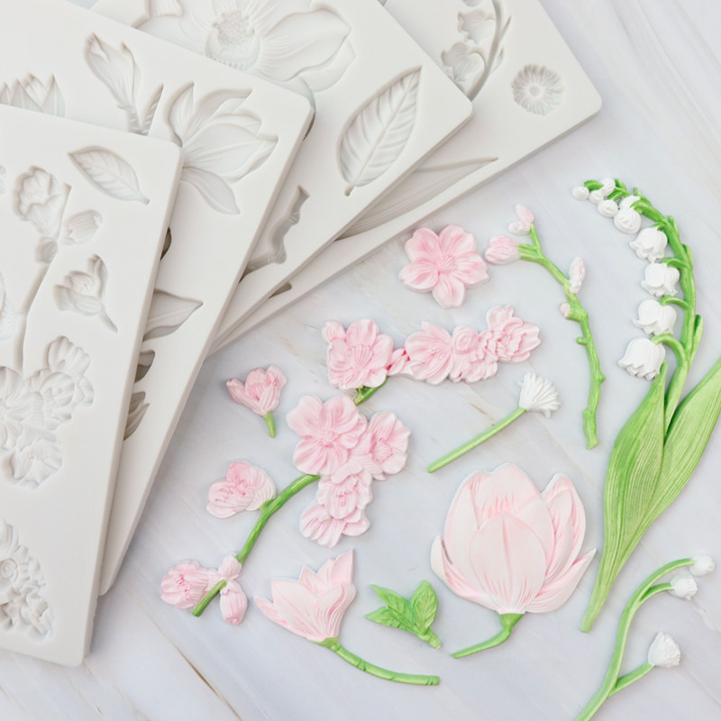 花朵翻糖硅胶模具铃兰花山茶花玉兰花樱花diy创意烘焙蛋糕装饰