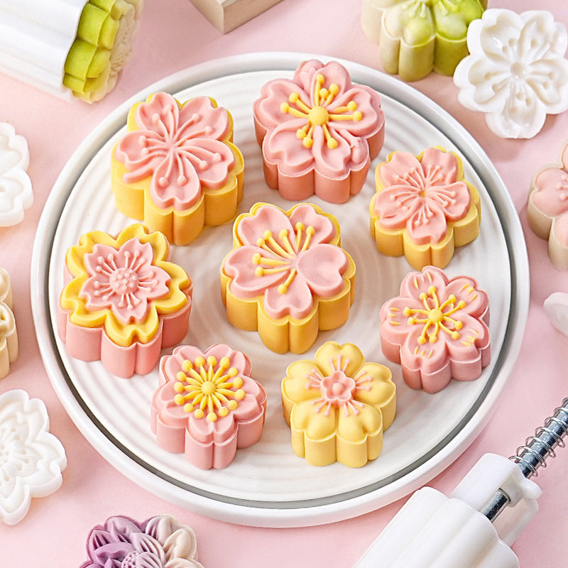 2025新款樱花绿豆糕模具月饼模具手按压式做点心糕点立体家用烘焙