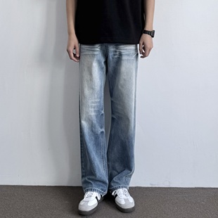 潮 百搭休闲显高显瘦阔腿长裤 ONUN美式 复古猫须水洗做旧直筒牛仔裤