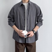 2026新款 ONUN复古纯棉格纹翻领衬衫 长袖 男生百搭宽松休闲衬衣外套