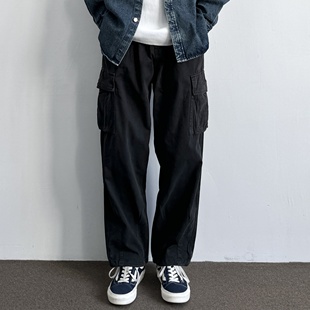 日系休闲多口袋直筒松紧腰休闲长裤 裤 复古宽松定织棉质工装 ONUN