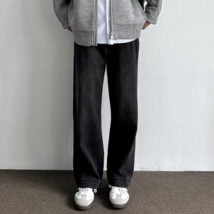宽松休闲廓形直筒百搭休闲长裤 复古水洗做旧黑灰牛仔裤 美式 ONUN