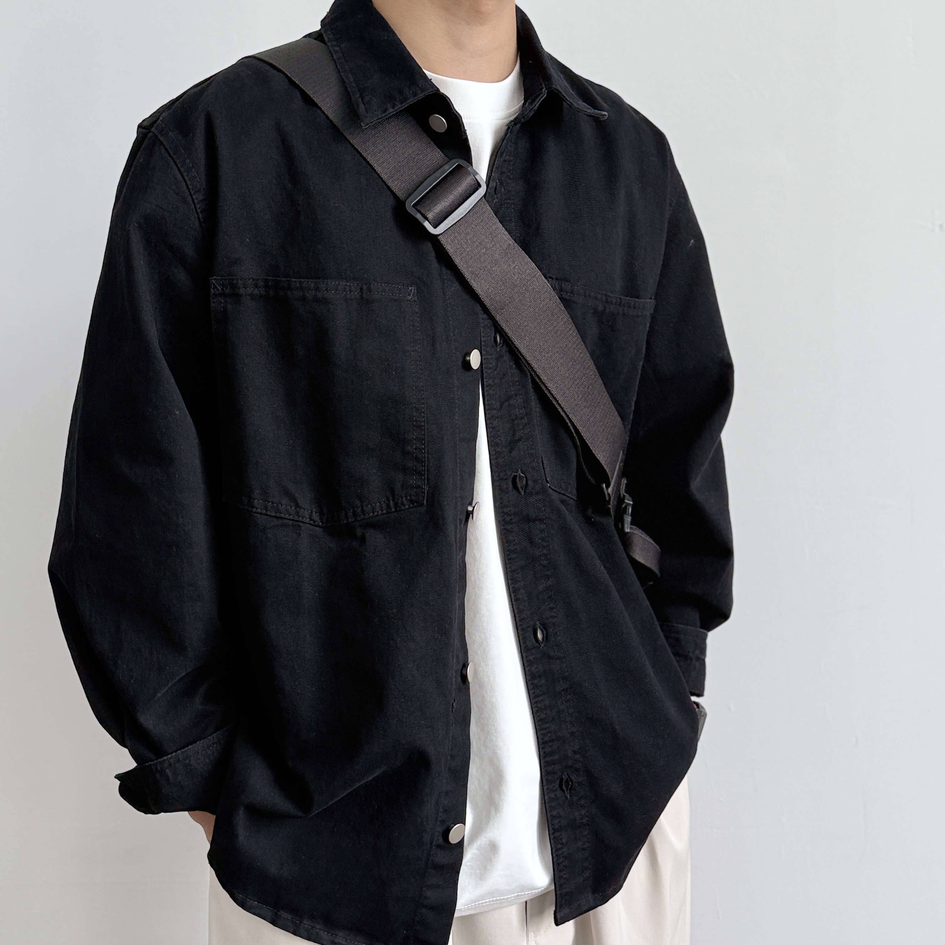 复古宽松双口袋工装衬衫