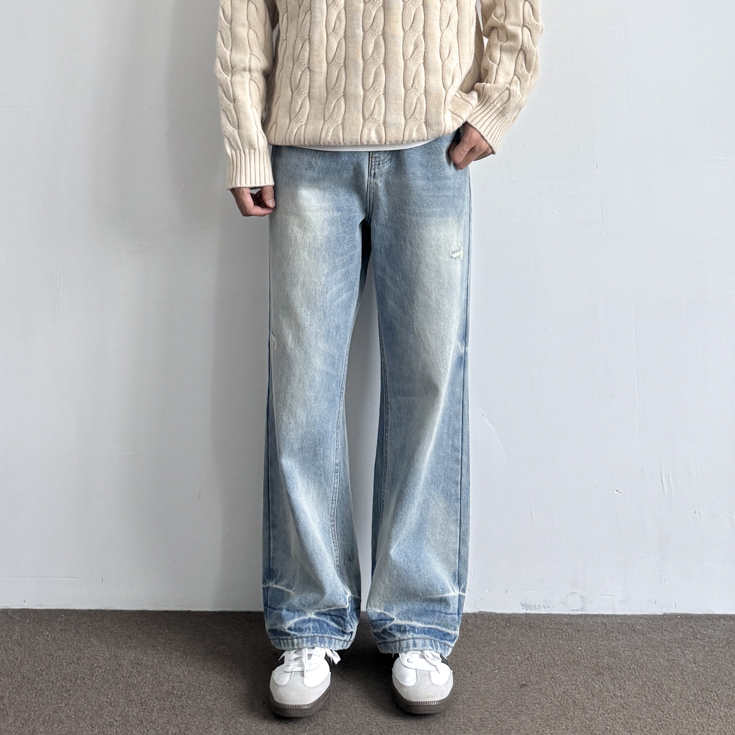 ONUN美式重工水洗宽松直筒牛仔裤