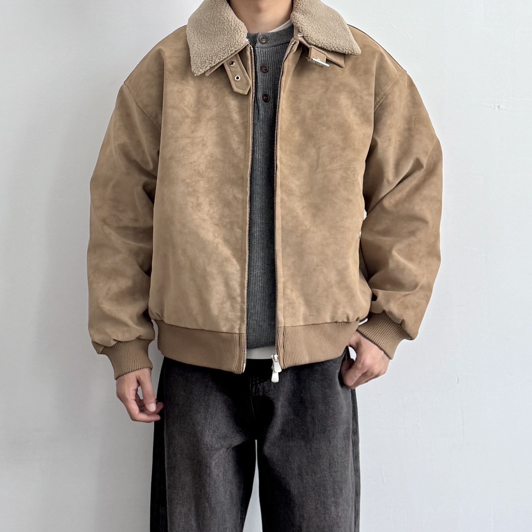 美式复古羊羔绒翻领皮衣外套棉服