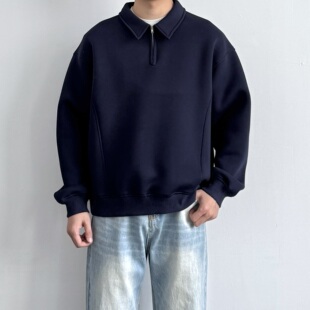 ONUN 上衣 复古空气层翻领卫衣百搭简约高级感男生宽松休闲套头衫