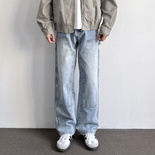 长裤 ONUN 百搭蓝色宽松直筒休闲工装 复古水洗阔腿伐木牛仔裤 美式