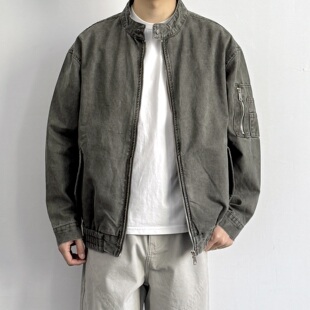 宽松休闲拉链外套潮 夹克百搭新款 ONUN 复古水洗做旧棉质立领工装