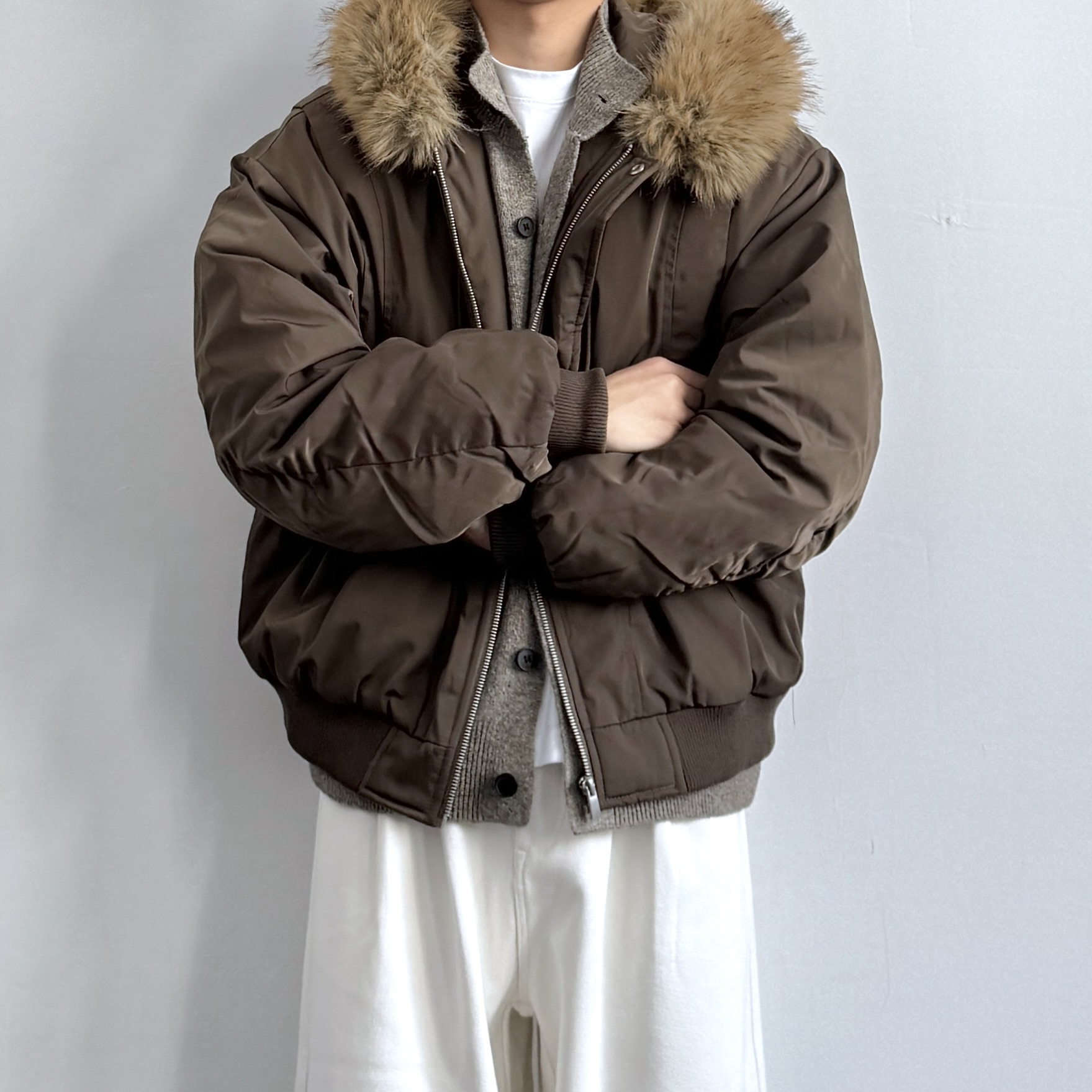 ONUN美式复古毛领连帽派克棉服