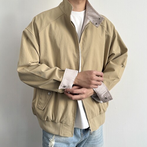 ONUN复古格纹立领哈灵顿夹克